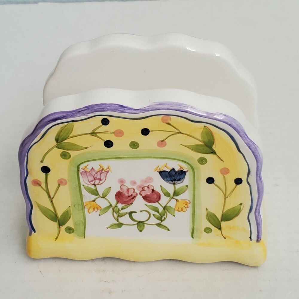 WCL Pottery Tulips‎ Napkin Holder Yellow White Vintage